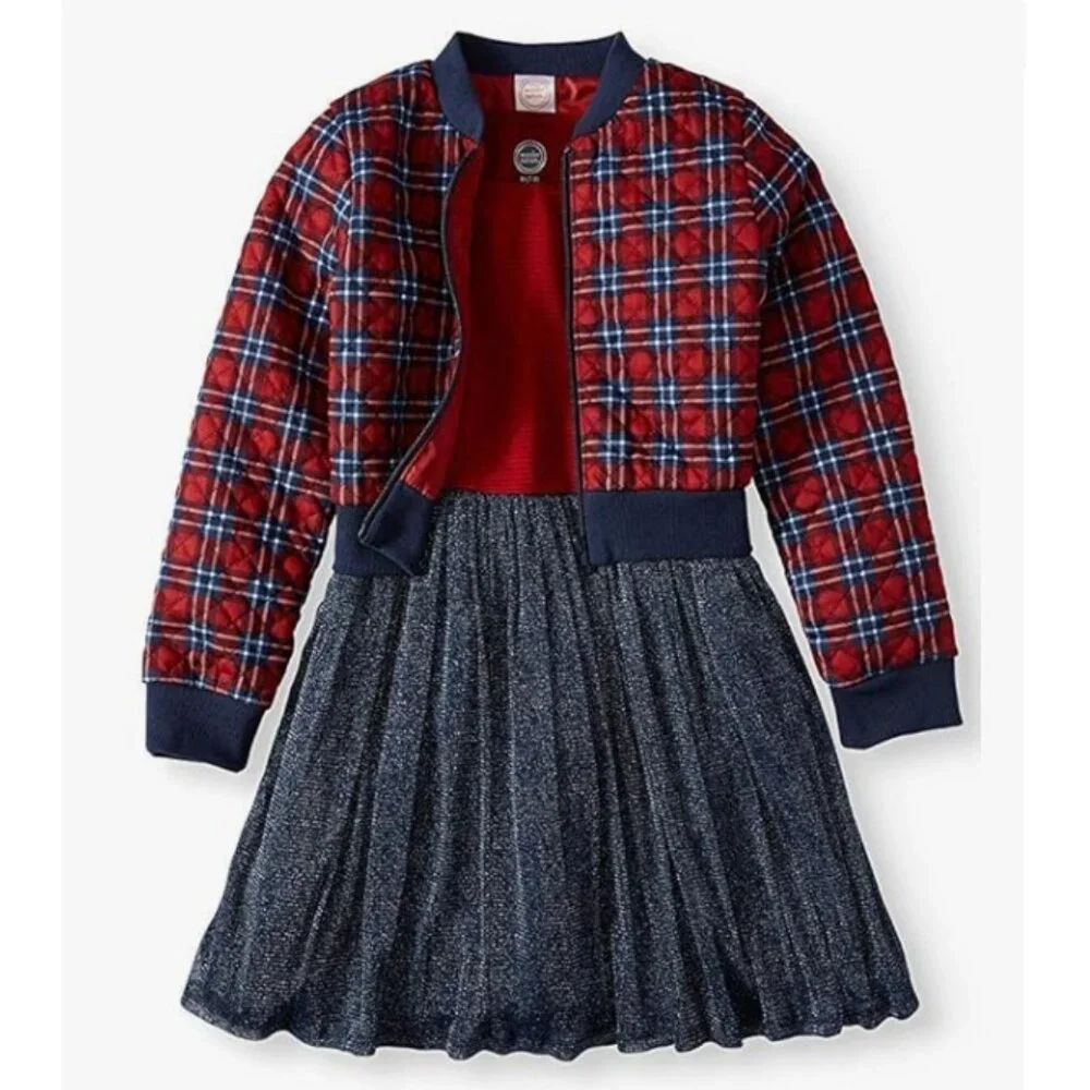 NWT Wonder Nation Dress and Quilted Plaid Bomber Jacket 2-Piece Set Size L/G